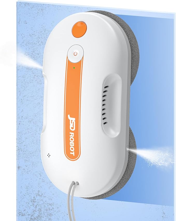 JSDROBOT Lite Window Cleaning Robot,5300Pa Window Cleaner Robot with Pressured Wiping Dual Water Spray Close to The Border Wipe Edge Detection Intelligent Path Plan