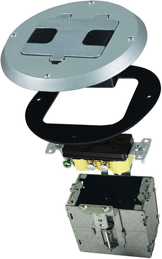 RACO 6239SS Floor Kit with Recessed Duplex 15A TR Device and Adjustable Steel Box, 1-Gang, Stainless Steel