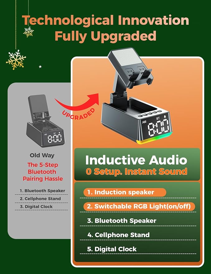 Bluetooth Speaker Birthday Gift for Men:Induction Cell Phone Stand HD Sound Valentines Gifts For Him Her Adult Teen,Anti-Slip Phone Holder Kitchen Gadget Women Mom Wife,Dad Husband Boyfriend(Gray)