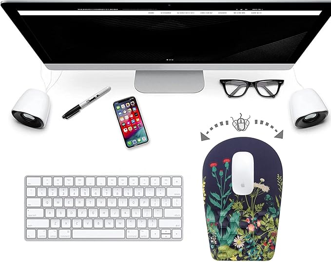 BOCHEERY Ergonomic Mouse Pad Wrist Support,Upgrade Mousepad with Massage Design,Non-Slip PU Base Desktop Mouse Pads for Pain Relief, Computer, Office & Home,12 x 8 in（F-Midnight Floral）