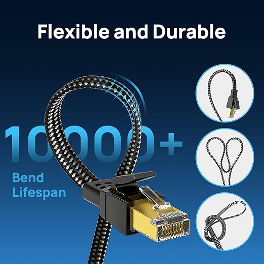 Cat 8 Ethernet Cable 30 ft, Nylon Braided High Speed Heavy Duty Cat8 Network - Image 5