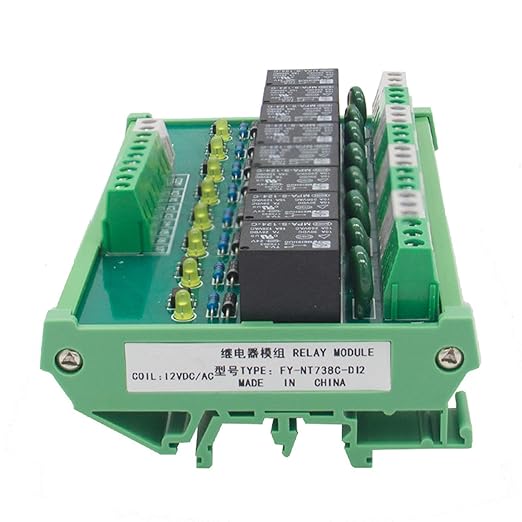 GAEYAELE 8 Channel Interface Relay Module 12VACDC DIN Rail Panel Mount for Automation PLC Board (FY-T738-12VACDC)