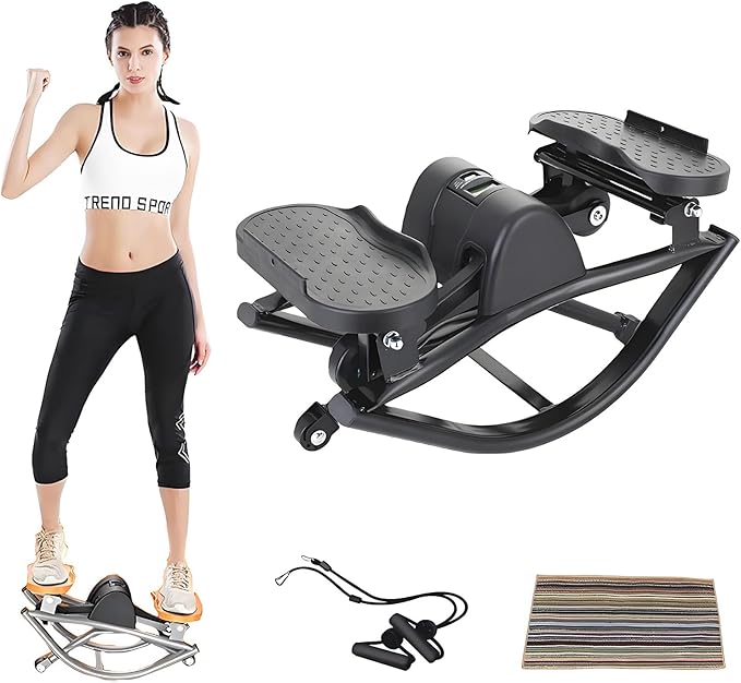 Rock Stepper Step Side-to-Side Lateral Rocking Fitness Stepper with Digital Monitor/Resistance Bands Machine for Home Workout