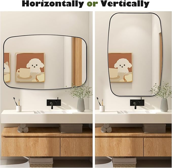 Black Oval Mirror, 20"×30" Bathroom Mirror for Wall Vanity with Stainless Steel Metal 0.8" Thin Frame, Oblong Bathrrom Mirror Modern Anti Rust