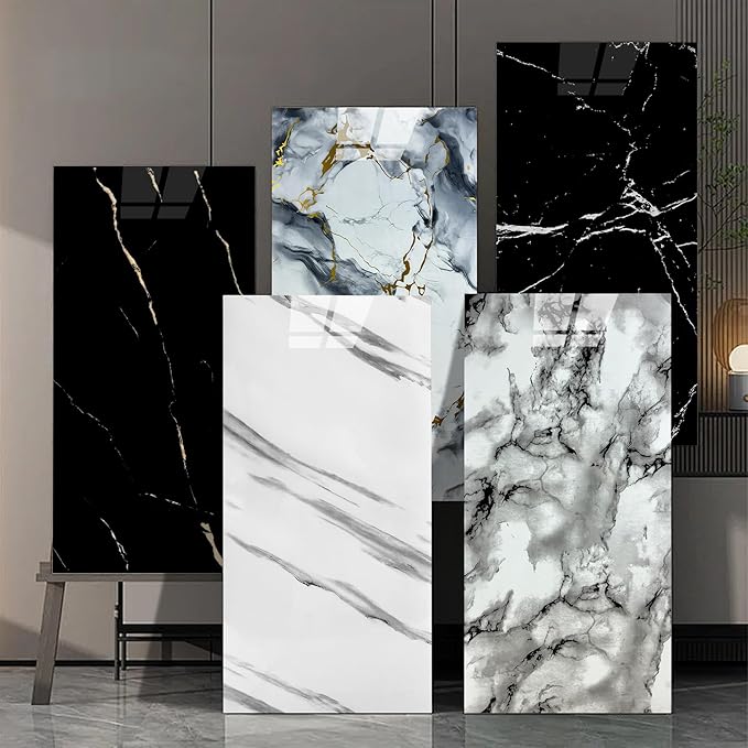 Wall Panels Peel and Stick，PVC Imitation Artificial Marble Tiles Sticker，20 pcs 23.6" L x 11.8" W，Heat-Resistant Backsplash Tile，Ideal for Kitchen Bathrooms Living Rooms Bedrooms.
