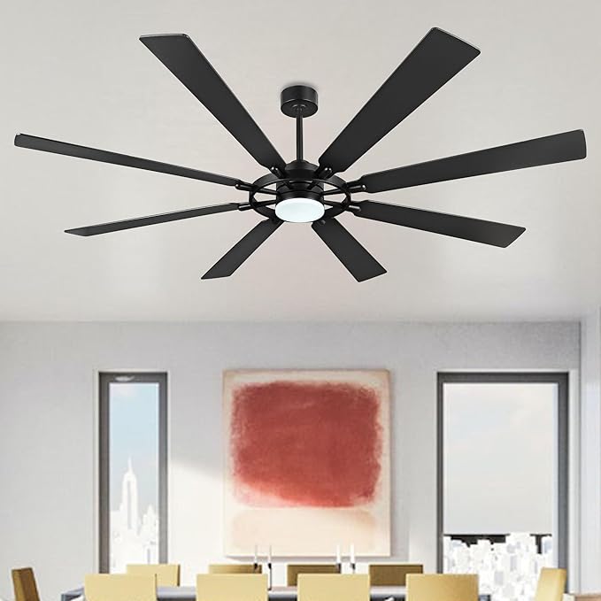 ELEHINSER 72 Inch Ceiling Fan with Lights and 3 Downrods, 8 Plywood Blades, 6-Speed Noiseless Reversible DC Motor, 3CCT, Windmill Ceiling fan for Kitchen Bedroom Living Room, Matte Black