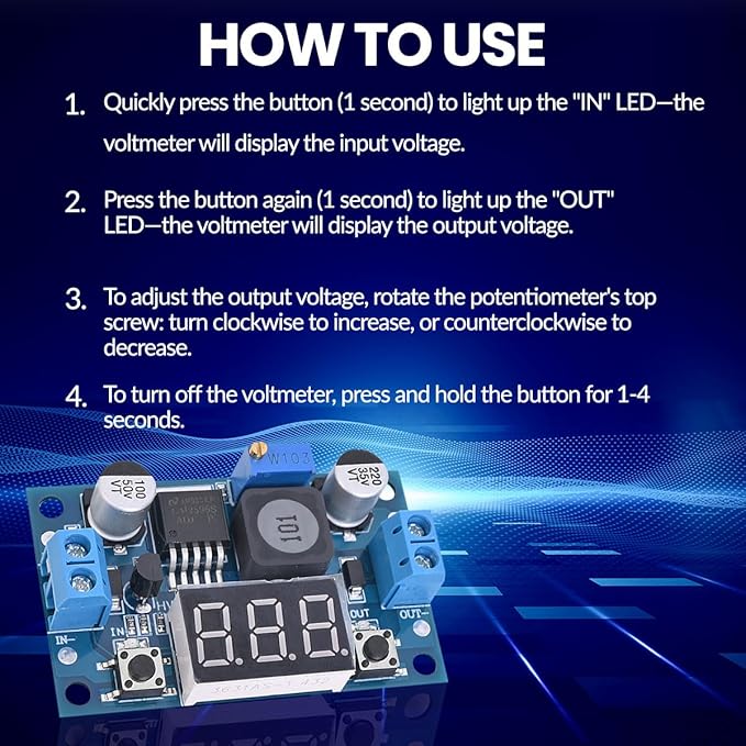 Seloky LM2596 Adjustable DC-DC Step-Down Buck Converter Module with LED Voltmeter Display, Voltage Regulator 4.0-40V Input to 1.25-37V Output Power Supply Module