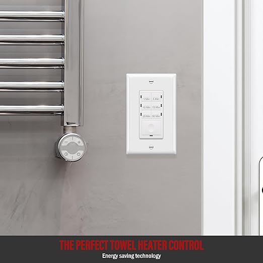 ENERLITES 30-Minute No Neutral Countdown Timer Switch, 1-5-10-15-20-30 Min, for Bathroom Fans, Heaters, Lights, 120VAC 800W, UL Listed, HET06A-J-W, White
