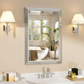 SMIROR Brushed Silver Bathroom Mirror for Over Sink, 24”x 36” Metal Thick Framed Rectangle Vanity Mirror for Wall, Right Angle Corner, Anti-Rust, Horizontally or Vertically Mounted
