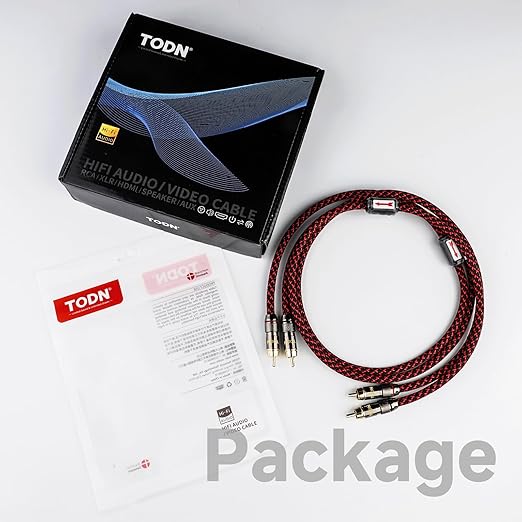 TODN High End RCA Cables for Audiophile RCA Male to Male Stereo Cord for Car Audio, Speaker, Amp - Φ7mm, Nylon Braided Jacket (6.5ft/2m, 1 Pair)