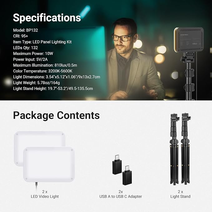 NEEWER Basics 2 Pack LED Video Light Panel Lighting Kit, 6.2" Dimmable Portable - Image 9