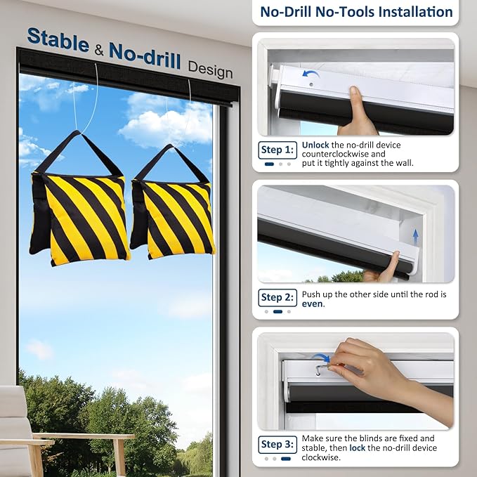 MANSNIX Smart Motorized Blinds with Remote, Cordless No-Drill Automatic Roller Shades, Blackout Electric Blind for Windows, Black, 34 x 72