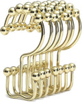 Goowin Shower Curtain Hooks Rings, Stainless Steel Gold Shower Curtain Hooks Rust Proof, Free Sliding Double Shower Hooks for Shower Curtains & Liners (Gold)