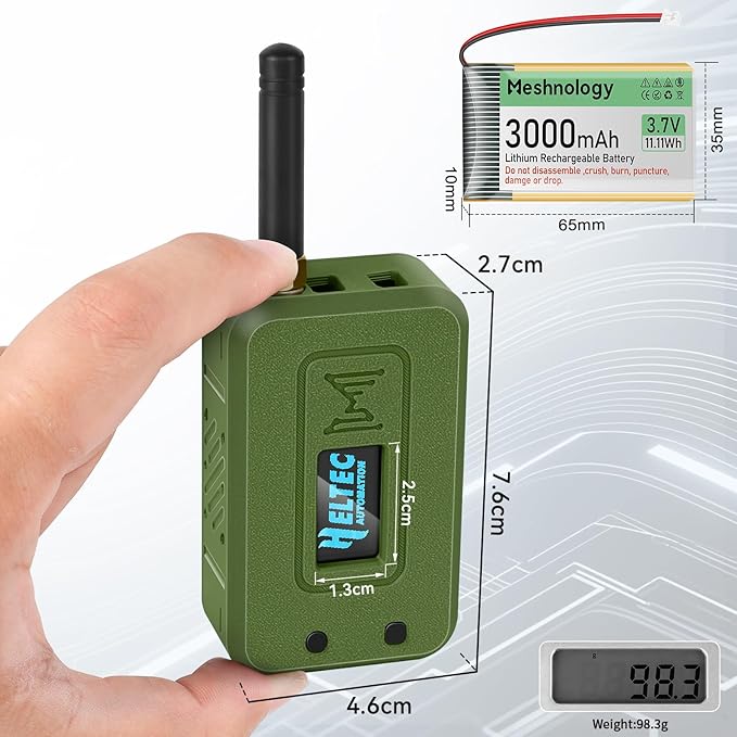Meshnology 2 Set ESP32 LoRa V3 Module Board with 915 MHz Antenna + 3000mAh Battery + Case - WiFi Blue Tooth SX1262 CP2102 0.96” OLED Display Type C for Ar duino Meshtastic IoT (N35, Green)