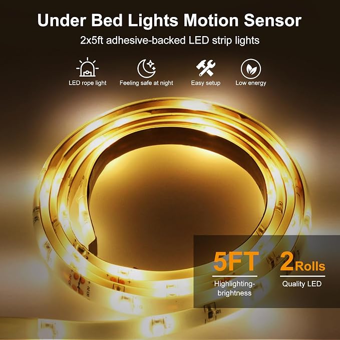 Vansky Motion Activated Bed Light, Flexible LED Strip Motion Sensor Night Light - Image 2