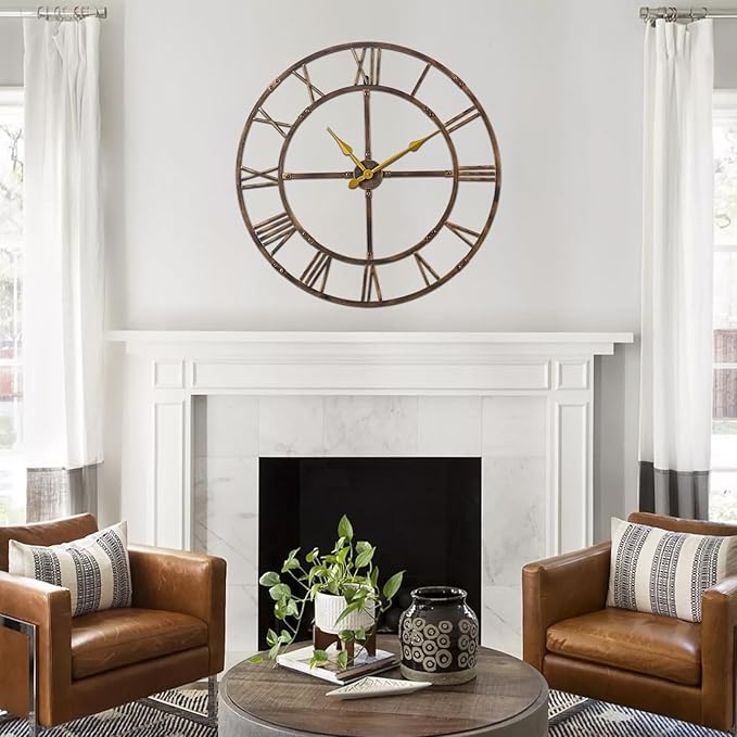 Ohweog Large Wall Clock for Living Room Decor – 40 Inch Silent Non-Ticking Modern Farmhouse Wall Clock, Oversized Decorative Metal Roman Numeral Clock, Bronze