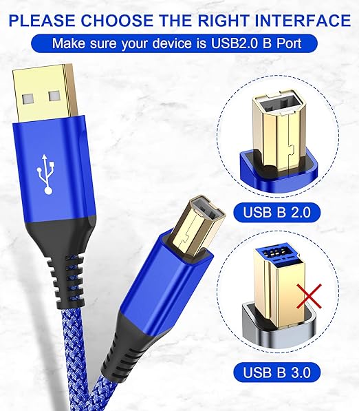sweguard Printer Cable 10ft 2-Pack, USB Printer Cord USB 2.0 Type A Male to B Male Cable Scanner Cord High Speed Compatible with HP,Canon,Dell,Epson,Brother,Lexmark,Xerox,Samsung and Piano,DAC-Blue