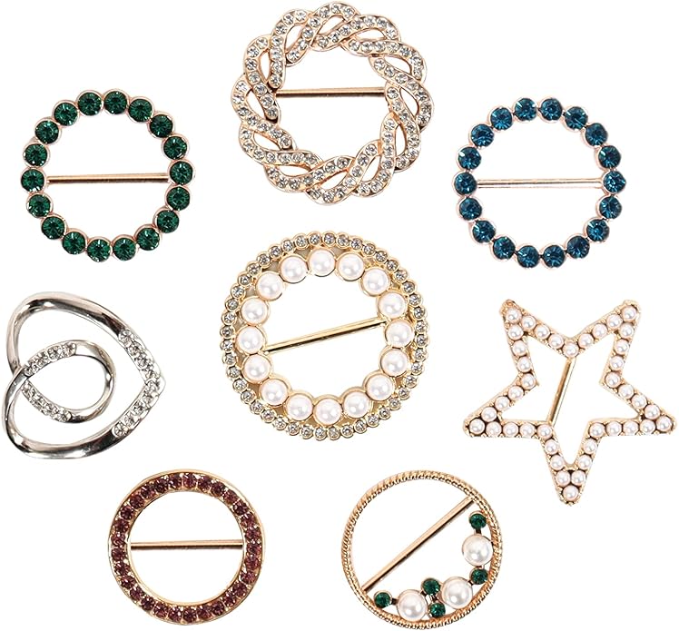 T-Shirt Clips 9 PCS, Clothes Corner Knotted Button, Fashion Alloy Pearl Rhinestone Circle Clip Buckle Round Shirt Silk Scarf