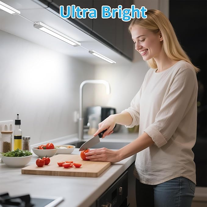 maylit Under Cabinet Lighting Plug in, 4 Pcs 14 Inch Linkable Ultra Bright LED Light Bars, Renter Friendly Lamp, Wired Indoor Lights for Kitchen Cabinet, Counter, Workbench, Desk, Shelf, Cool White