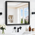 24x24 Square Black Mirror, Bathroom Mirrors for Over Sink 0.6" Thickened Deep Frame, Brushed Black Rectangle Mirrors for Wall, Shatterproof Tempered Glass, Antirust, Horizontally or Vertically