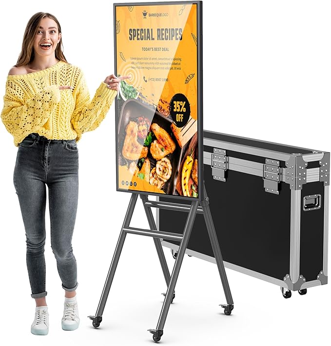 QIXZOCV MWE 43 Inch Mobile Digital Signage Display Touchscreen Kiosk with Flight Case, Portable LCD Screen with Screen Mirroring App Publishing, Advertising Display Poster, Android OS