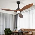 revoici 52 Inch Brown Wood Ceiling Fan with Light and Remote, 6 Speed and Reversible DC Motor, 3 Blade Low Profile Flush Mount Mordern Wood Ceiling Fans for Living Room Bedroom Outdoor Patio