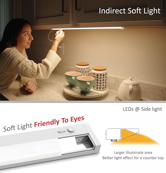 Leetdud Under Cabinet Lighting Plug in or Hardwired Built-in Dimmer, 40 Inch 20W, 5CCT 2700/3000/3500/4000/5000K, Linkable Counter Lights for Kitchen, ETL Dimmable LED Light Fixture, White