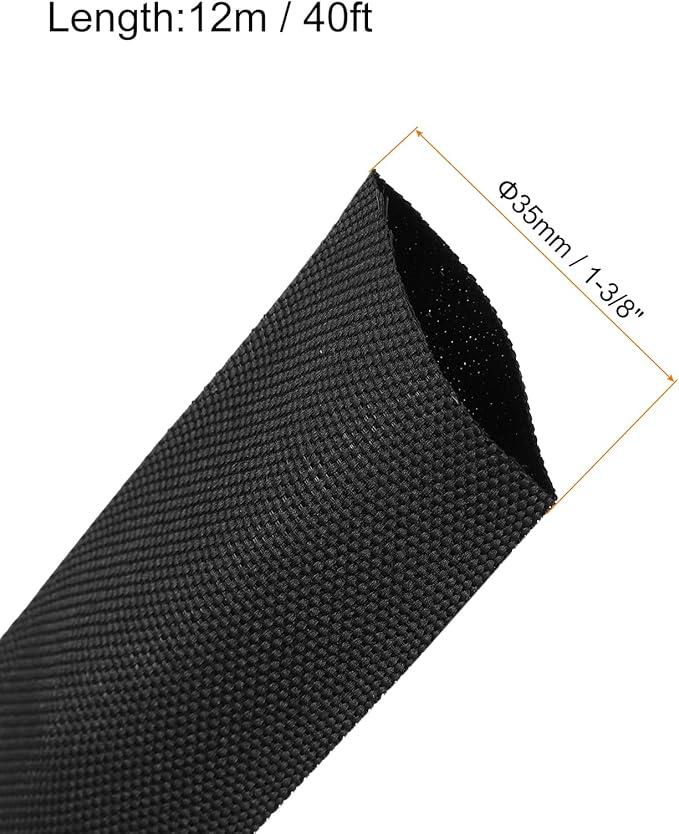 MECCANIXITY Braided Cable Sleeves Heat Shrinkable Fabric Sleeving, 1 3/8" 40ft Black 2:1 Ratio Heat Shrinkable Cord Protector for Harness Cable, Network Cable Protection, Cable Management