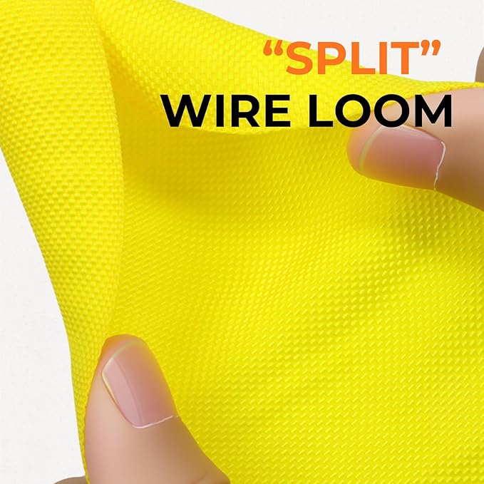 Holed 1/2 inch Split Braided Cable Management Sleeve for USB Cable Power Cord Audio Video Cable, High-Temperature Automotive Harness Wire Loom Cord Protector from Cat Dog Chewing (Yellow, 10FT)