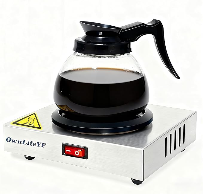 Commercial Coffee Warmer, 60W 176℉ Single Burner Decanter Warmer Plate, Stainless Steel Portable Warmer Single Burner, for Cafe, Break Room, Buffet and Commercial Use