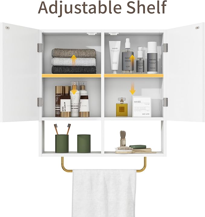 Wall Mounted Bathroom Storage Cabinet Medicine Cabinet with Adjustable Shelves & Towel Bar for Bathroom, Laundry Room, Bedroom, Enterway