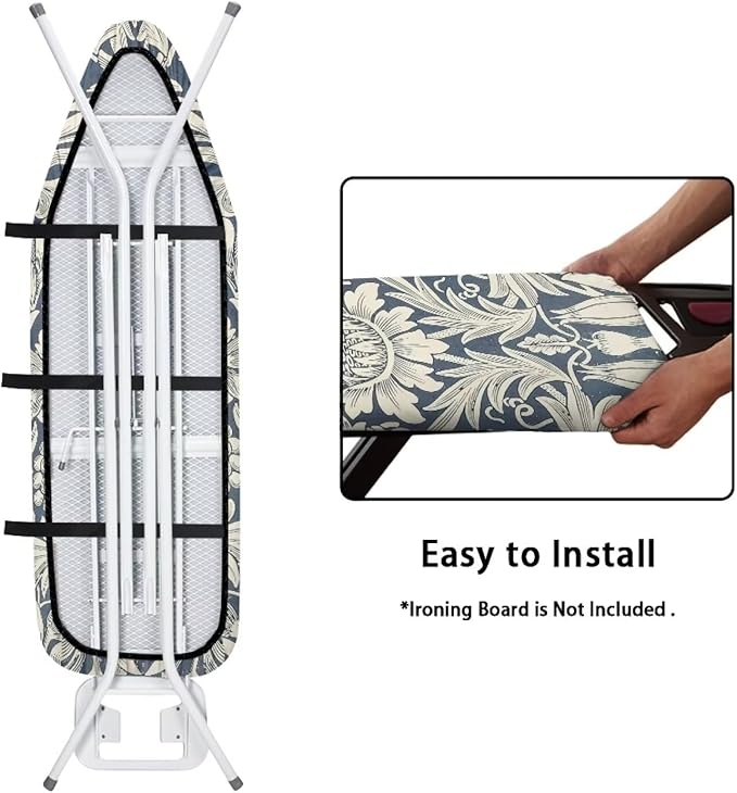 ZCFYGDX William Morris Art Floral Ironing Board Cover Decor, Resist Scorching & Staining, Easy Install Resistant Elastic Edges,3 Nylon Buckle Fasteners Straps,Relaxing Breathable Ironing Experience L