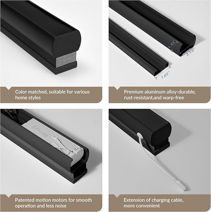 Boolegon Motorized Blinds with Remote, Light Filtering Smart Blinds, Automatic Cellular Shades for Windows, Rechargeable Electric Honeycomb Shades for Home,Light Filtering Black,Custom Size