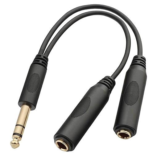 TISINO 6.35mm (1/4 inch) Jack Splitter Cable, 20cm (8 inches), Headphone Splitter Cable, Splitter, Stereo Male to Dual Stereo Female Jack, Compatible with Headphone, Amplifier, Karaoke