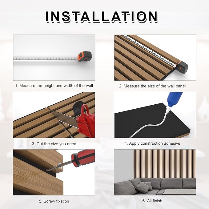 NeatiEase Wood Slat Wall Panels, 4-Piece 96" x 12.6", Soundproof & Noise Cancelling, Acoustic Wall Panels (Black)