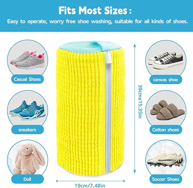 Shoe washing machine bag,2Pack Shoes washing bags,Reusable Slaundry shoes bags for washer and dryer,Laundry bags for shoes for Sturdy Zipper with Hook Design(Yellow)
