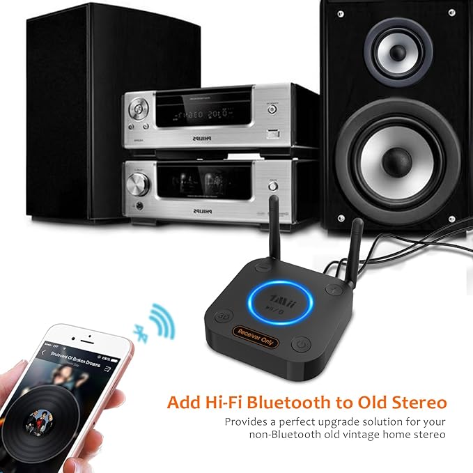 [Upgraded] 1Mii B06Pro Long Range Bluetooth Receiver, HiFi Wireless Audio Adapter, Bluetooth 5.2 Receiver with 3D Surround aptX HD Low Latency Optical RCA AUX 3.5mm Coaxial for Home Stereo System