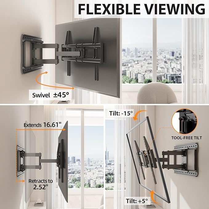 IWORKBOARD Full Motion 75 85 86 90 97'' TV Wall Mount Bracket, Loads 150 lbs Heavy Duty TV Mount, Swivel Tilt Extension Level, Complete Metal Bars & Wall Plate, up to 600x400mm VESA & 24'' Wood Studs