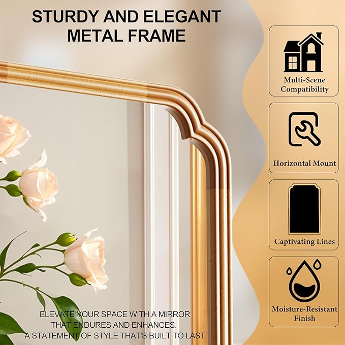 Wood Frame Wall Mirror for Bathroom, Rounded Corner Arch Rectangle Mirror for Entryway, Living Room or Bedroom Home Decor - Light Woodgrain [20" x 30" Natural Color]