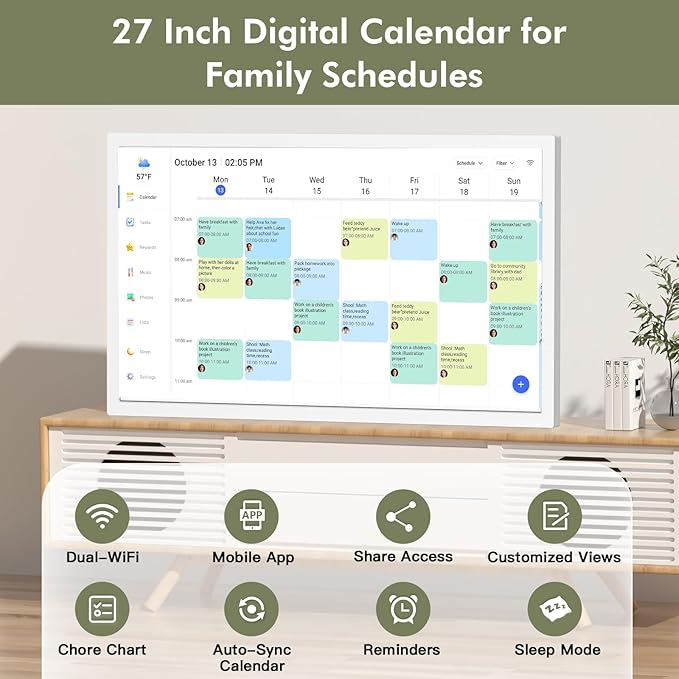 27" Smart Digital Calendar for-Family-Business-Schedules - 1920 x 1080 IPS Full HD Touch Screen Wall Mounted Electronic Calendar, Auto-Sync Google iCloud Outlook Calendars, Christmas Gift for Mom Dad