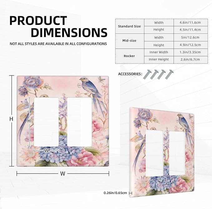 Bvtewkhz Floral Birds Morris 2 Gang Double Rocker Decorative Outlet Covers Light Switch Plate Electrical Receptacle Switchplate For Bathroom Kitchen Bedroom