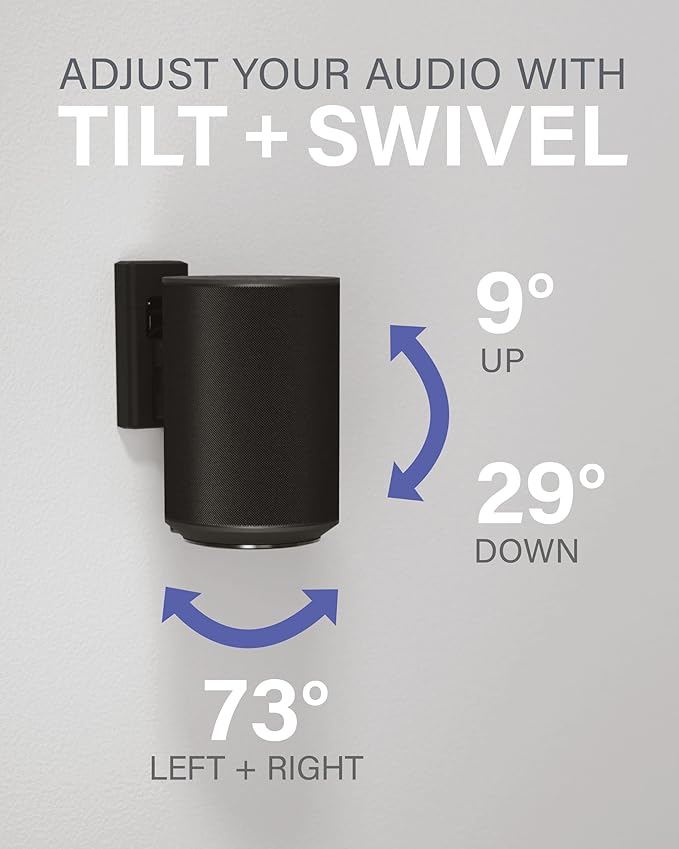 SANUS Speaker Wall Mount + Power Kit - Universal Speaker Mount Tilts, Swivels & Hides Cords Behind Wall w/ 10ft ETL Certified Cable - DIY Install Works w/Sonos Era 100 & Satellite Speakers up to 8lbs