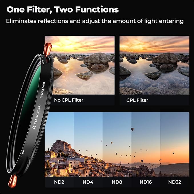 K&F CONCEPT 67mm Variable Fader ND2-ND32 ND Filter and CPL Circular Polarizing - Image 3