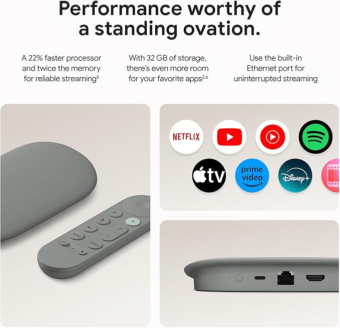 Google TV Streamer 4K - Fast Streaming Entertainment on Your TV with Voice Search Remote - Watch Movies, Shows, Live TV, and Netflix in 4K HDR - Smart Home Control - 32 GB of Storage - Hazel