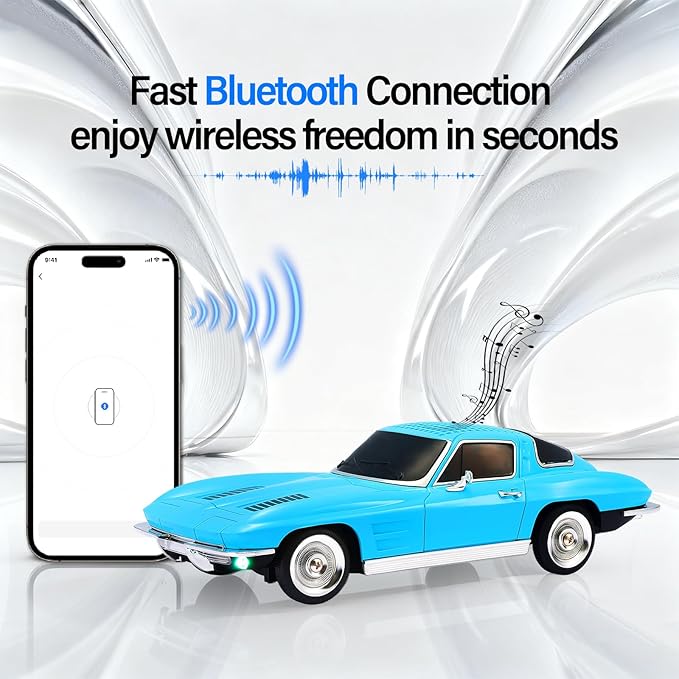 WSTER Retro American Style car Bluetooth Speaker, Portable Wireless Outdoor Speaker, TWS Stereo, Support USB/TF/AUX, Party Bluetooth Speaker with Microphone,Classic car Gifts for Men(Blue)