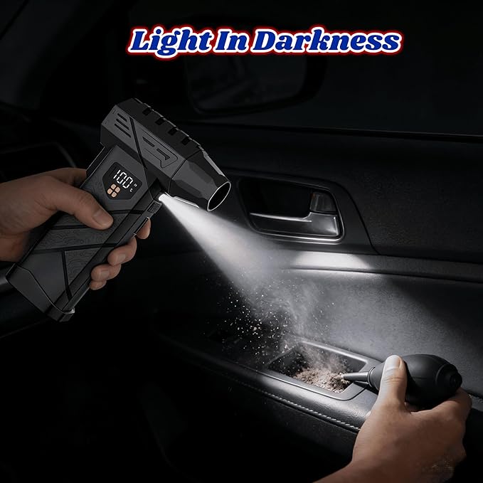 PURECOTERA Powerful Car Vacuum Cleaner,Compressed Air Duster - 6000 mAh,5 in 1, Digital, vacuuming, Compressed air, Lighting, Charging, for Computers, Keyboards, Home,car-Gifts for Men