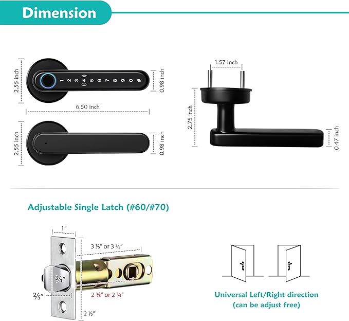CATCHFACE Smart Fingerprint Lock - WiFi Enabled, Biometric Door Lock with Free App, Share Ekey and IC Card (Matte Black)