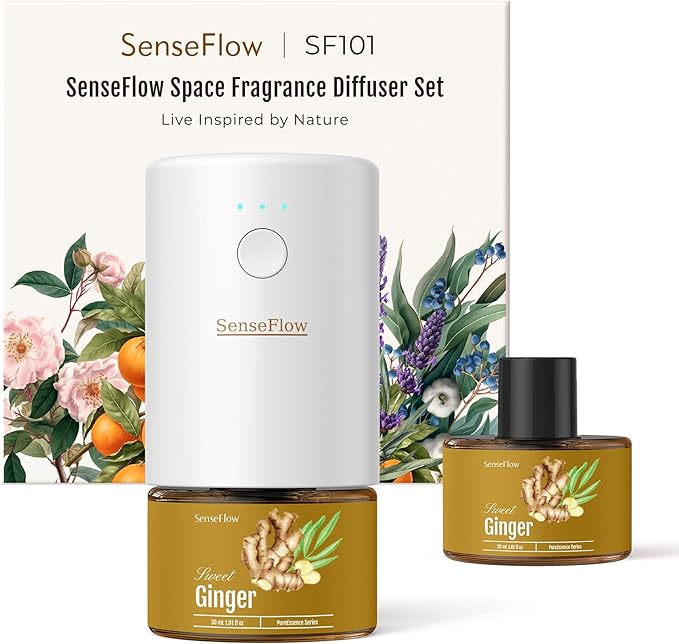 SF101 Pro Waterless Essential Oil Diffuser, Plug in Aromatherapy Diffuser & Non-Toxic air Freshener, 120-Day Natural Aroma Mist, Covers 1000 Sq Ft- Free 30ml Ginger