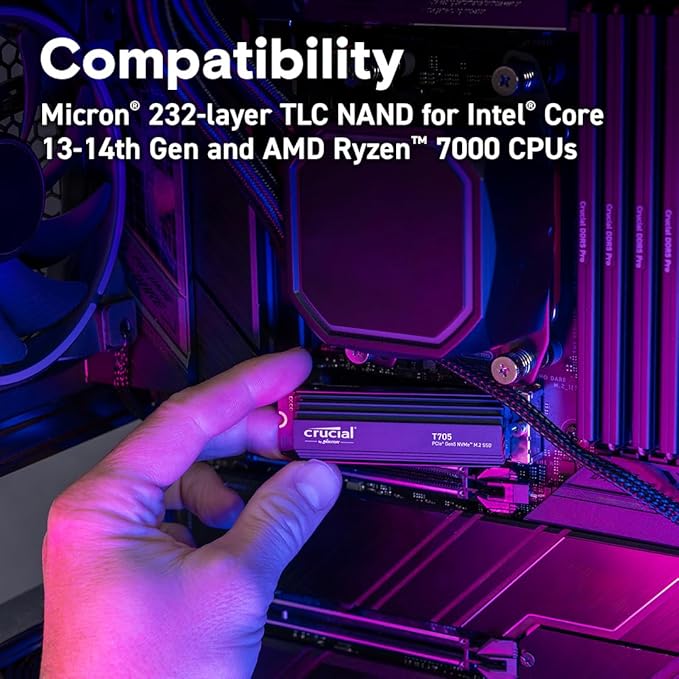 Crucial T705 PCIe Gen5 NVMe 2TB SSD with Heatsink, Up to 14,500MB/s, TLC NAND, Laptop & Desktop (PC) Compatible, for Creatives and Hardcore Gamers, Solid State Drive, 1Mo Adobe CC – CT2000T705SSD5