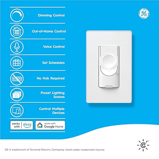 GE CYNC Smart Dimmer Light Switch, No Neutral Wire Required, Works - Image 2